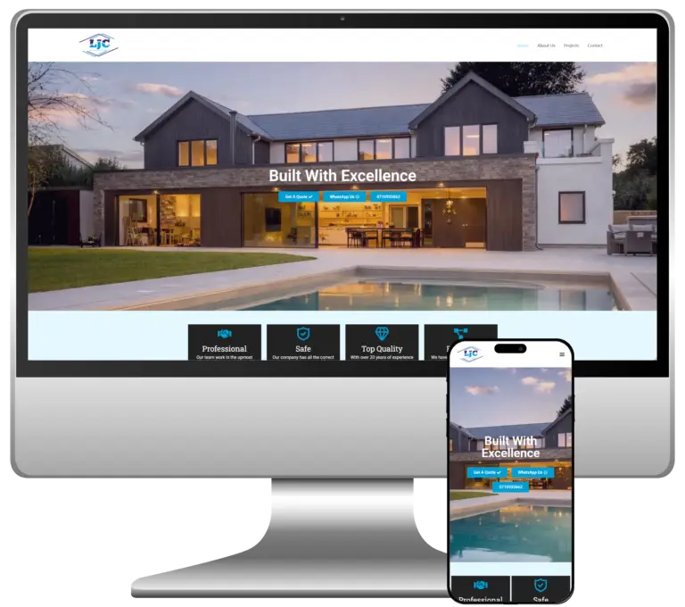 An example of our web design, LJC construction's website shown on a computer screen and a phone screen.